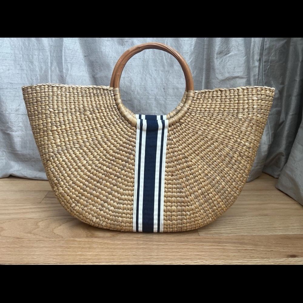 Queen Bea Studio Tan Straw Tote Bag B raffia summer handbag beach tote natural